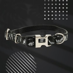 Obroża dla psa, Equilibre, Czarna Zebra, skórzana nikiel, M 16mm/30-50cm