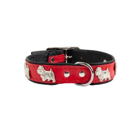 Obroża dla psa, wzór pieski westy, 16MM/35CM czerwona