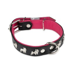 Obroża dla psa, wzór super bulldog franciski, 30MM/55CM czarno/różowa