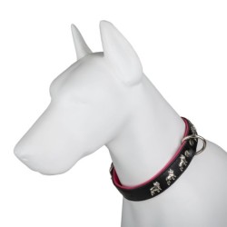 Obroża dla psa, wzór super bulldog franciski, 30MM/55CM czarno/różowa