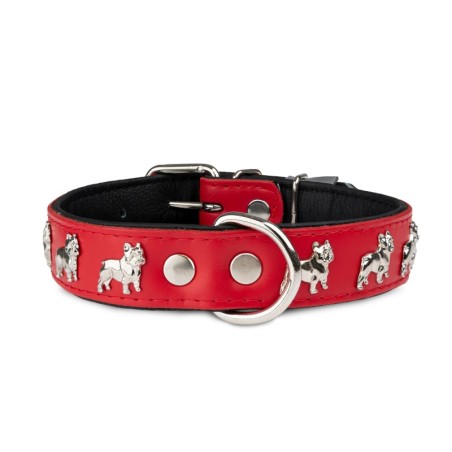 Obroża dla psa, wzór super bulldog franciski, 30MM/55CM czerwono/czarna