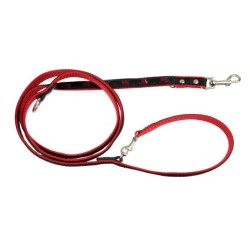 Smycz dla psa, wzór pieski, odblask neo taśma podwójna, 20MM/220CM czerwona
