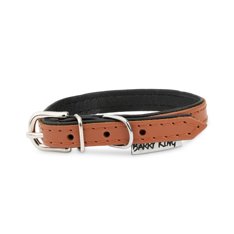 Obroża skórzana dla psa, koniak/czarny, XS-S, 12mm/35cm