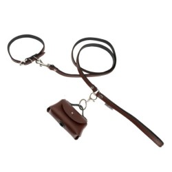 Torebka skórzana do woreczków na odchody, brązowa