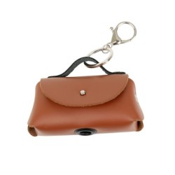 Torebka skórzana do woreczków na odchody, koniak