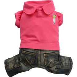 Komplet jeans z polo, różowy,SD-XXL 36-38cm/56-58cm