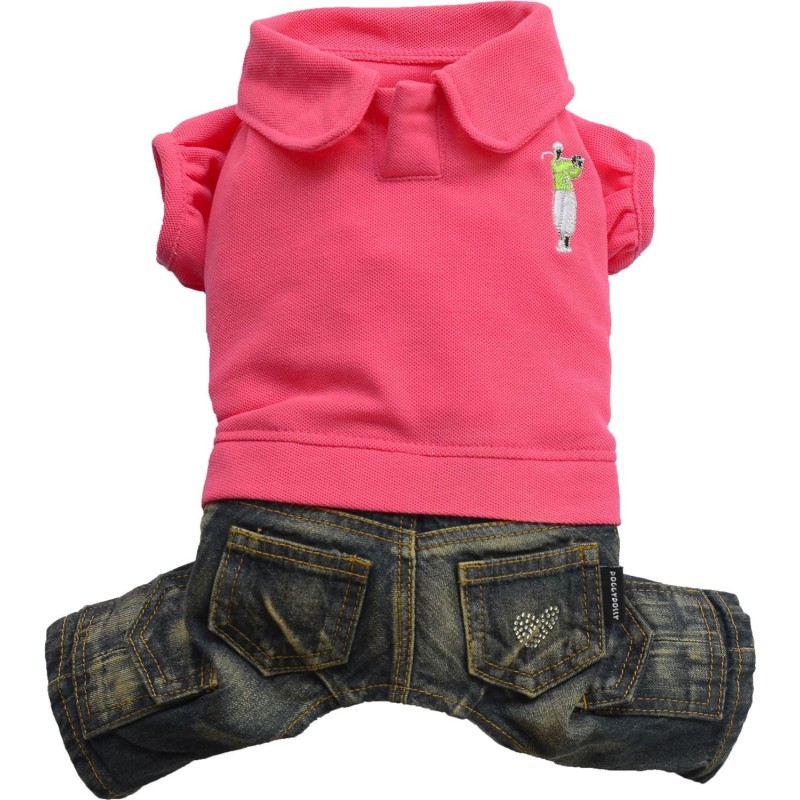 Komplet jeans z polo, różowy,SD-XXL 36-38cm/56-58cm