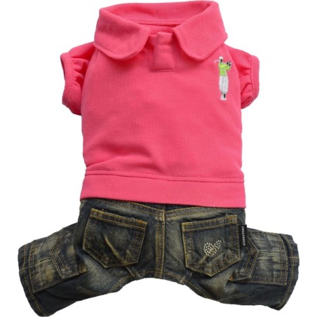 Komplet jeans z polo, różowy,SD-XXL 36-38cm/56-58cm