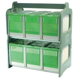 Regał, z 6 transporterami, zielony, 37x22xwys43 cm