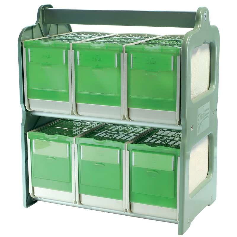 Regał, z 6 transporterami, zielony, 37x22xwys43 cm