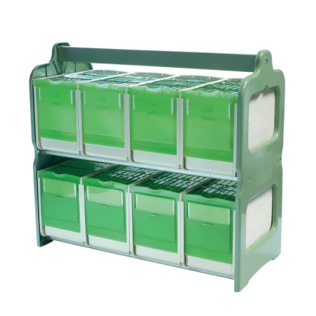 Regał, z 8 transporterami, zielony, 48 x 22 x wys43 cm