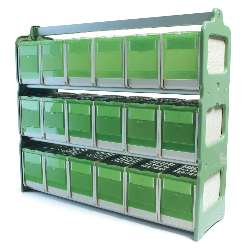 Regał, z 18 transporterami, zielony, 71x22xwys62 cm
