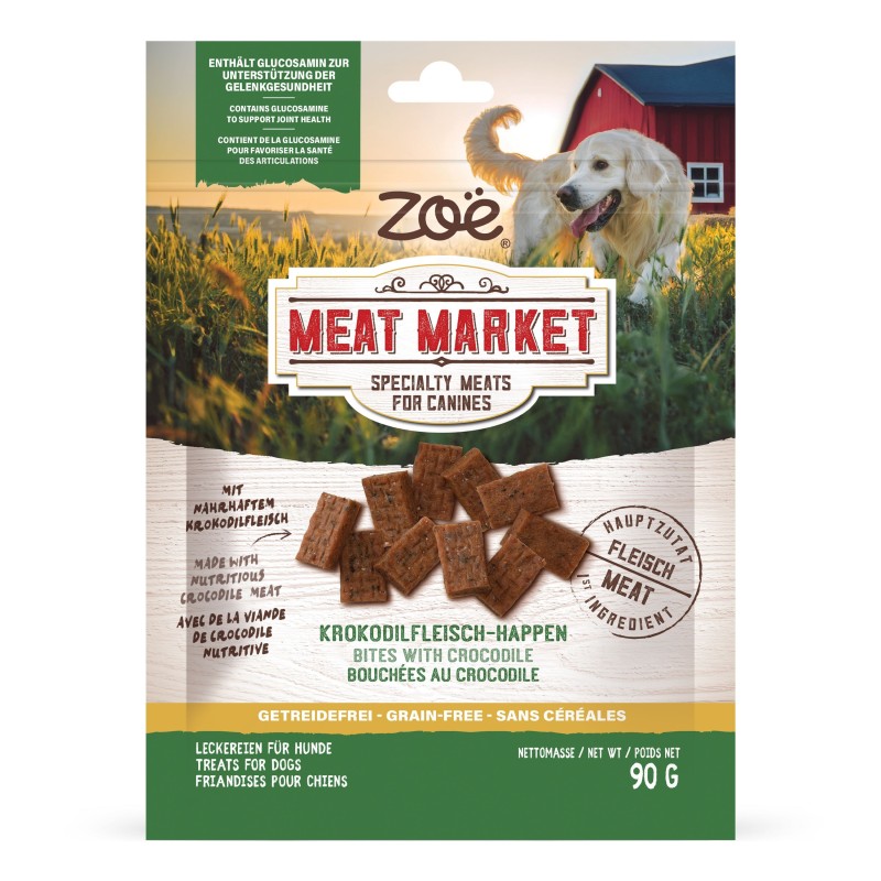 Zoe Meat Market, dla psa, kawałki z mięsem krokodyla, 90g, saszetka