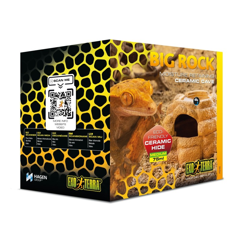 Big Rock, kryjówka z miską, do terrarium, ceramiczna, M, 15x18x11 cm, 75 ml