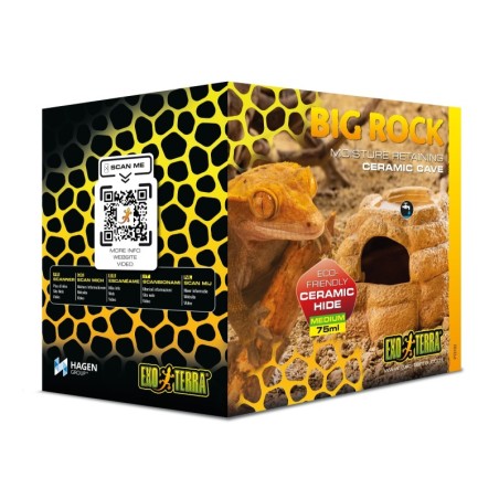 Big Rock, kryjówka z miską, do terrarium, ceramiczna, M, 15x18x11 cm, 75 ml