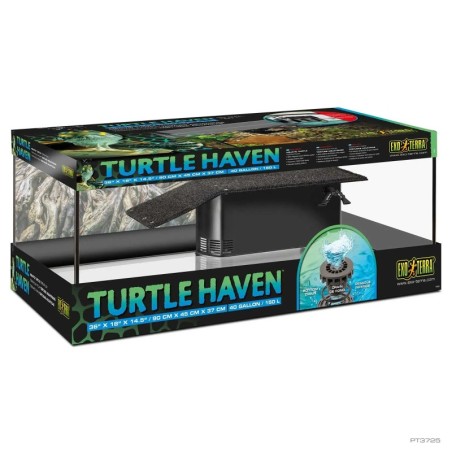 Turtle Haven, zestaw akwarium dla żółwi wodnych, 70L, 90 x 45 x 37 cm, z grzałką i filtrem