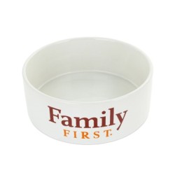 Miska dla psa, biały, nadruk Family First, ceramiczna, 15cm