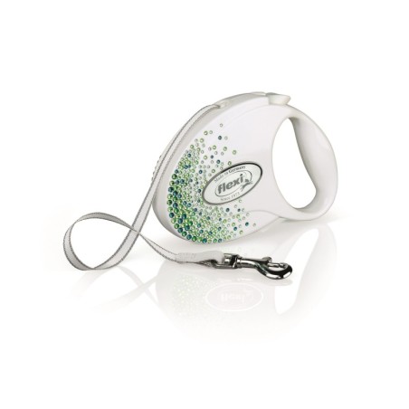 FLEXI Smycz Glam Splash Leaf, M TAŚMA 5 m, biała