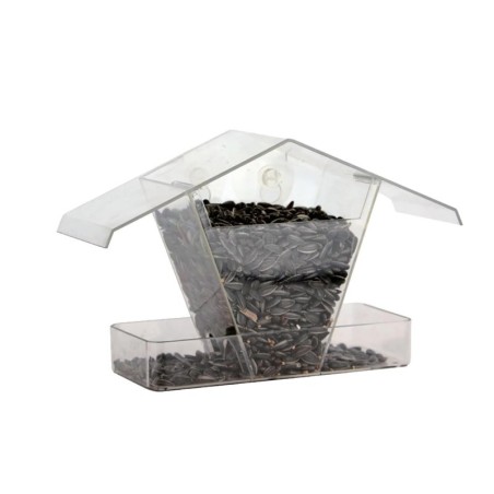 Karmnik dla ptaków na okno/szybę, przezroczysty, akrylowy, 24x9x15cm, z przyssawkami