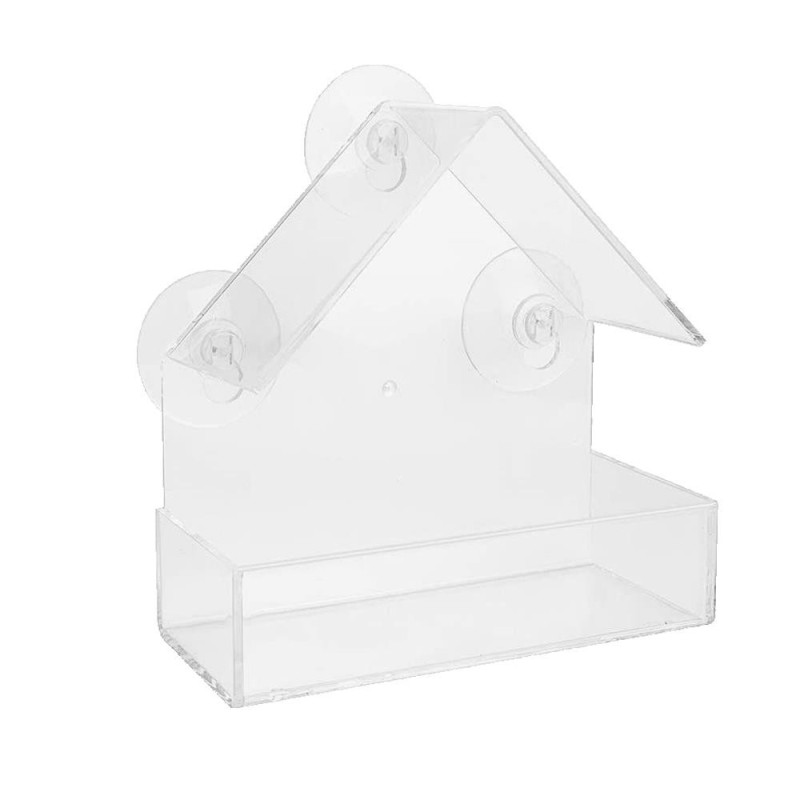 Karmnik dla ptaków na okno/szybę, przezroczysty, akrylowy, 14,8x6,7x15,5cm, z przyssawkami