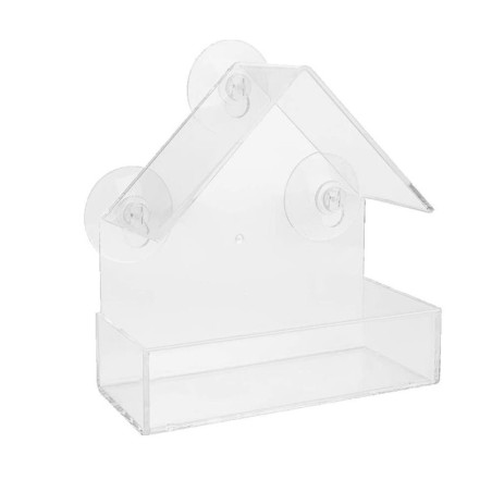 Karmnik dla ptaków na okno/szybę, przezroczysty, akrylowy, 14,8x6,7x15,5cm, z przyssawkami