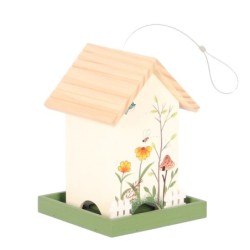 Karmnik dla ptaków, drewniany, wiszący, obrazek 18x18x25 cm