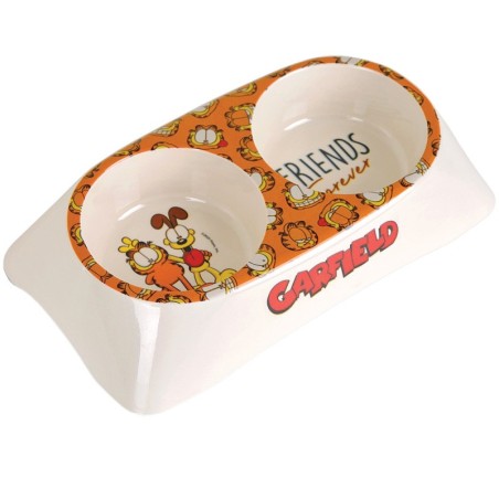 Garfield, podwójna miska z melaminy dla kota, biała/żółta