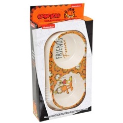 Garfield, podwójna miska z melaminy dla kota, biała/żółta