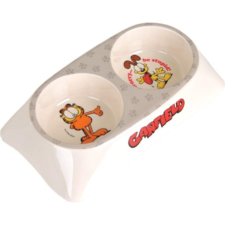 Garfield, podwójna miska z melaminy dla kota, biała/szara