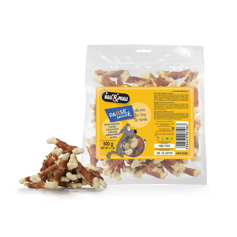 Pausesnack przysmak dla psa, kostki wapienne z kaczką 500g
