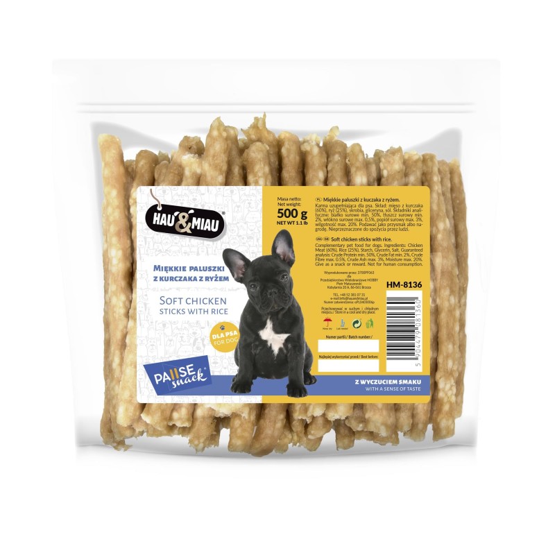 Pausesnack przysmak dla psa, paluszki miękkie z kurczakiem i ryżem 500g