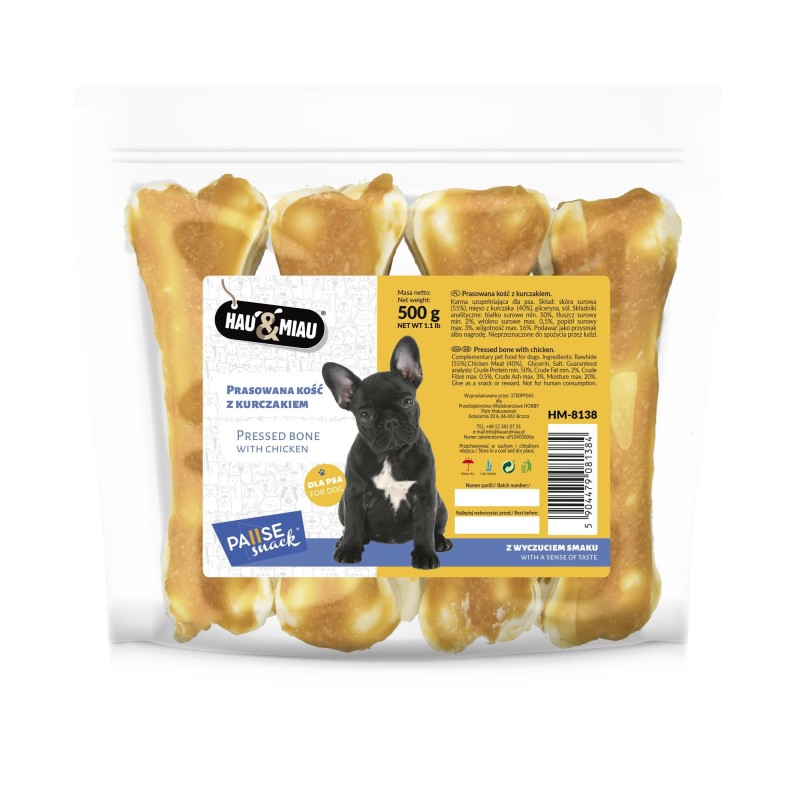 Pausesnack przysmak dla psa, prasowana kość z kurczakiem 500g