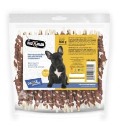 Pausesnack przysmak dla psa, patyki ze skóry oblane pastą z wołowiny 500g