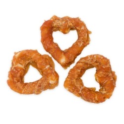 Pausesnack przysmak dla psa, serca ze skóry owiniete kurczakiem, 7-8cm, 500g