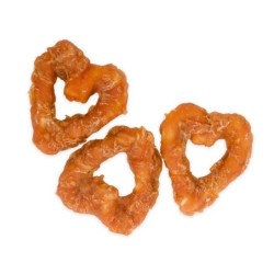 Pausesnack przysmak dla psa, serca ze skóry owiniete kurczakiem, 10cm, 500g