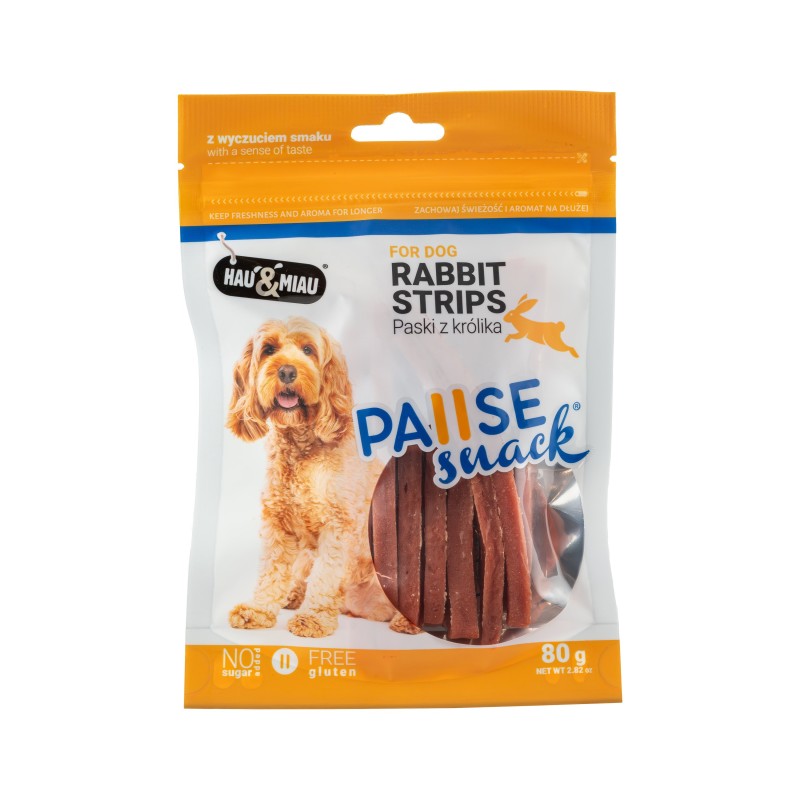 Pausesnack przysmak dla psa, paski z królika 80g