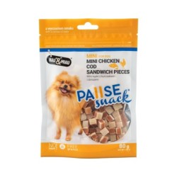 Pausesnack przysmak dla psa, mini kąski z kurczakiem i dorszem 80g