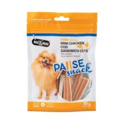 Pausesnack przysmak dla psa, mini kanapki z kurczakiem i dorszem 80g