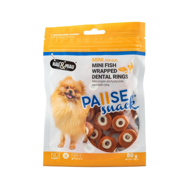 Pausesnack przysmak dla psa, mini krążki dentystyczne owinięte rybą 80g