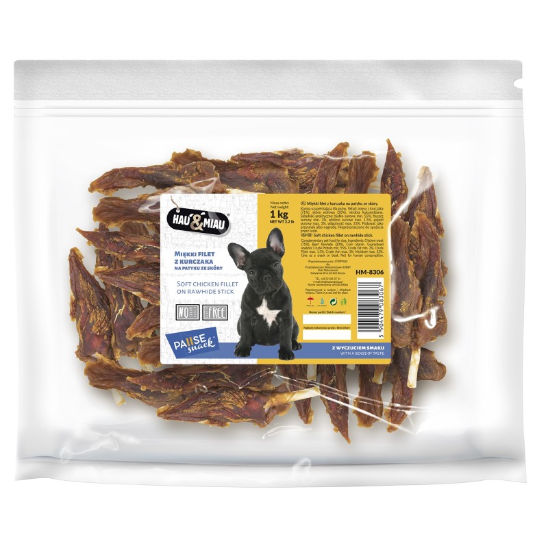 Pausesnack przysmak dla psa, miękki filet z kurczaka na patyku ze skóry 1kg