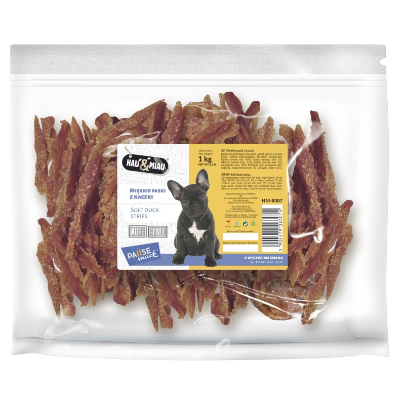 Pausesnack przysmak dla psa, miękkie paski z kaczki 1kg