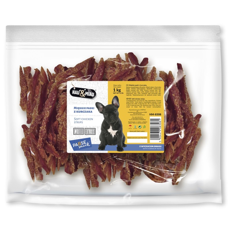Pausesnack przysmak dla psa, miękkie paski z kurczaka 1kg