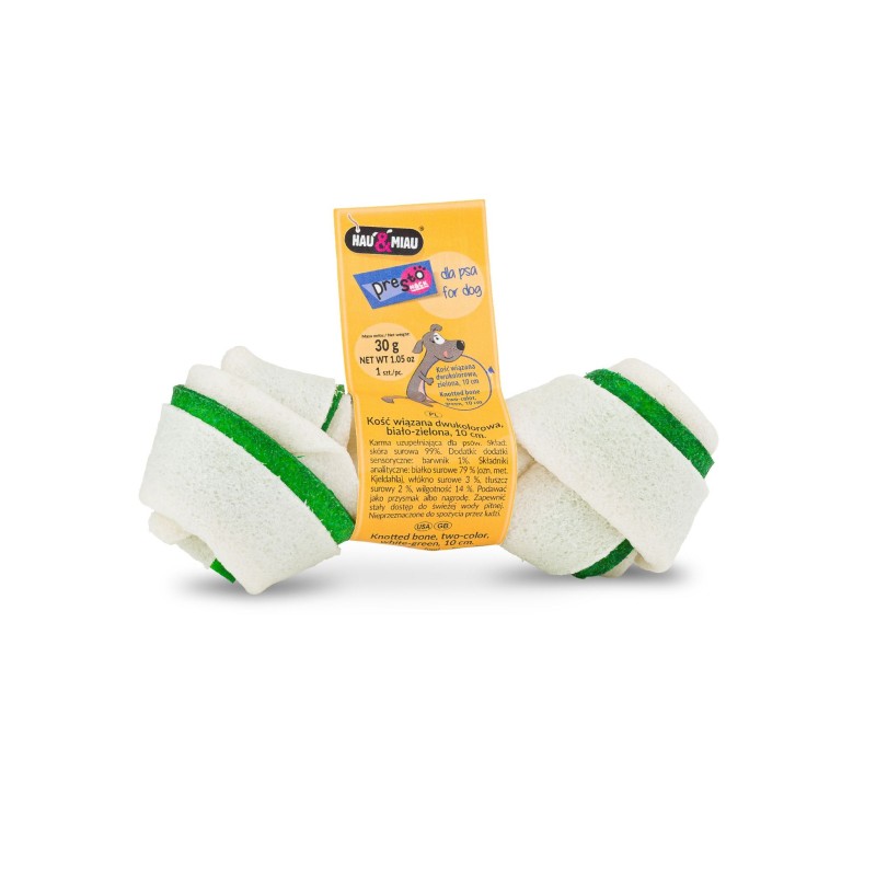 Kość wiązana dwukolorowa, biało-zielona 10cm, 20szt/op, 600g/op, 20 op/karton