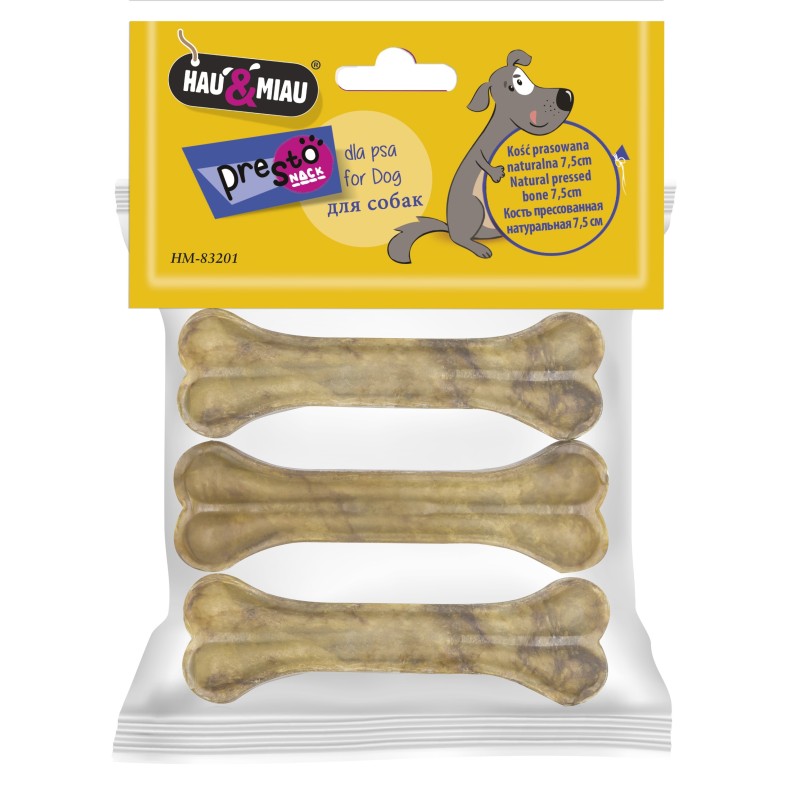 KOŚĆ PRASOWANA NATURALNA, 7,5 cm, 5szt/op, 75 g/op, 96 op/karton