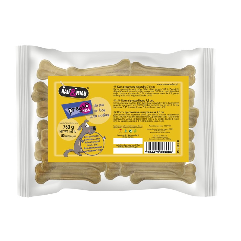 KOŚĆ PRASOWANA NATURALNA, 7,5cm, 50szt/op, 750 g/op, 5 op/karton