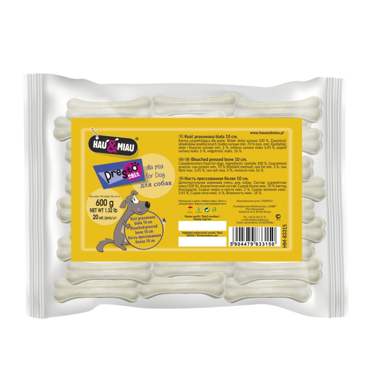 KOŚĆ PRASOWANA BIAŁA 10cm, 20szt/op, 600g/op, 20opak/karton