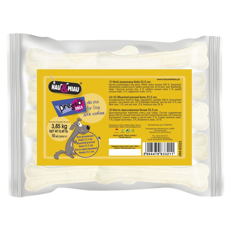 KOŚĆ PRASOWANA BIAŁA 31,5cm, 10szt/op, 3,85 kg/op, 5 op/karton