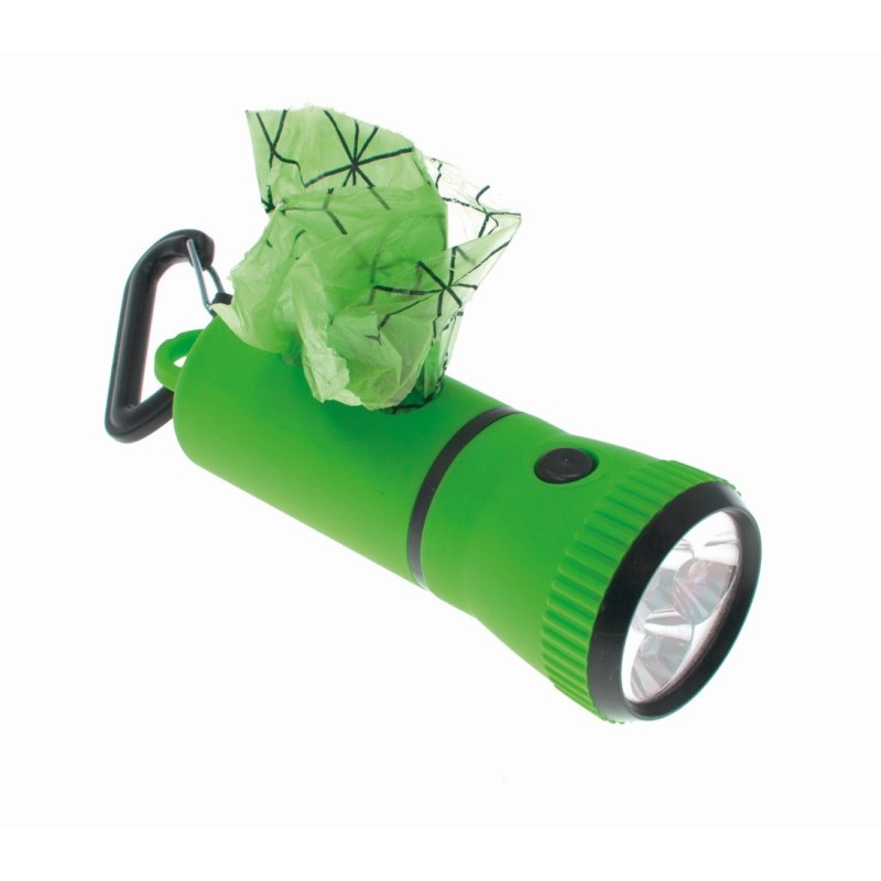 Pojemnik na woreczki z latarką LED, plastik, z 1 roklą woreczków i bateriami