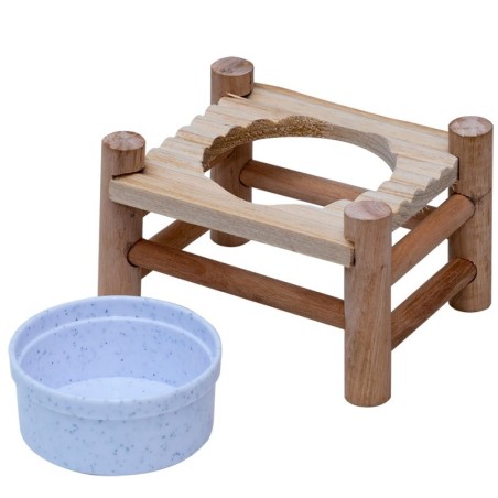 Stojak z miską dla gryzoni i królika, drewno/plastik, 14x10x8,5cm/150ml