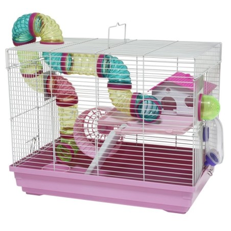 Klatka dla gryzoni do czasowego pobytu 47x30x37 cm biało/różowa